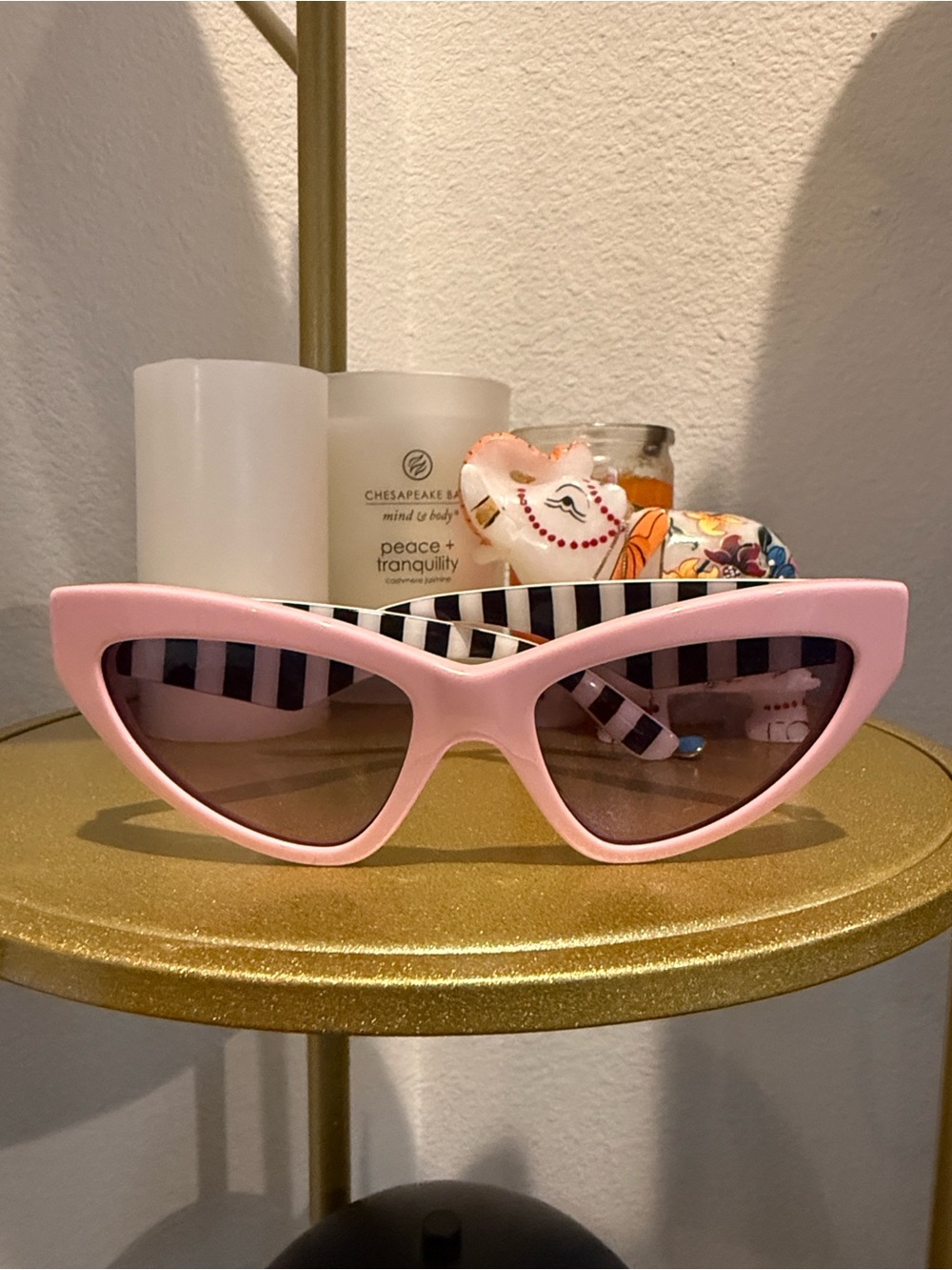 Dolce & Gabbana Pink Cat Eye Sunglasses with Striped Temples